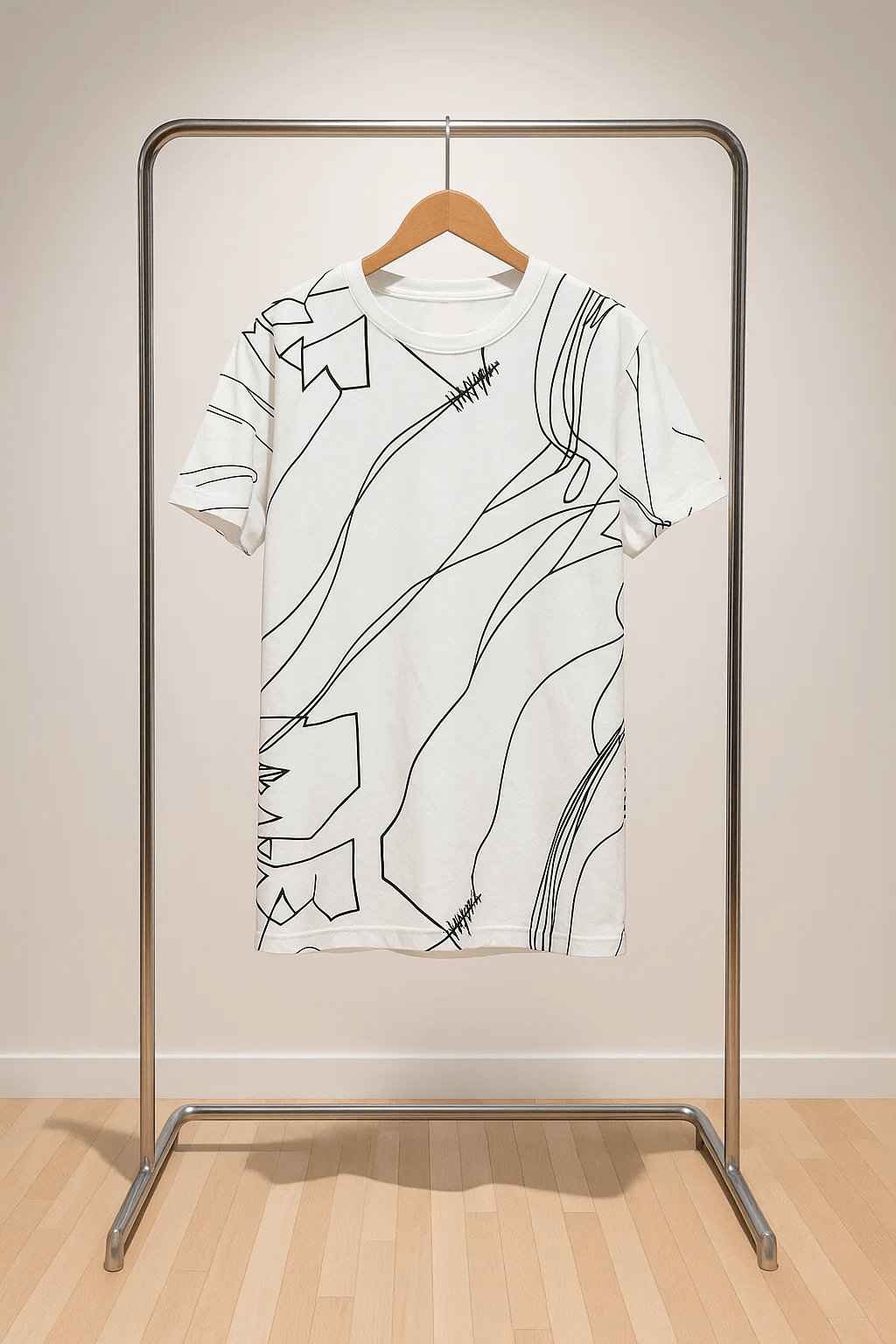 Abstract Line Art Graphic T-Shirt White - Fits By FOUR