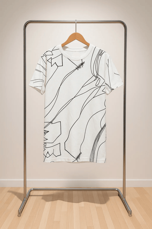 Abstract Line Art Graphic T-Shirt White - Fits By FOUR
