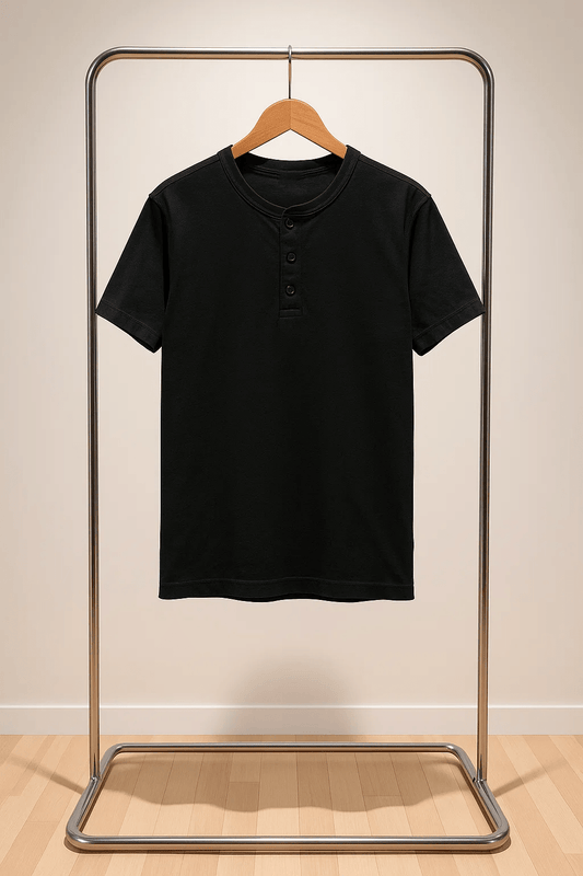 Black Buttoned Crew T-Shirt - Fits By FOUR