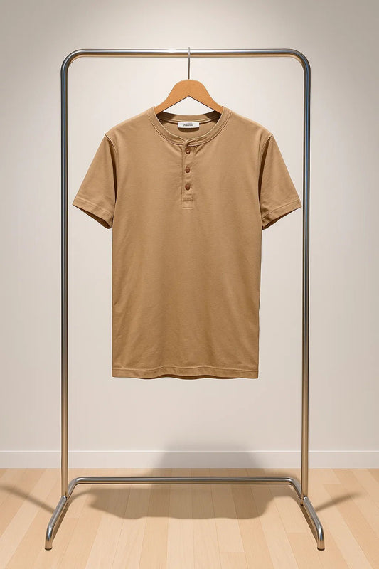 Brown Buttoned Crew T-Shirt - Fits By FOUR