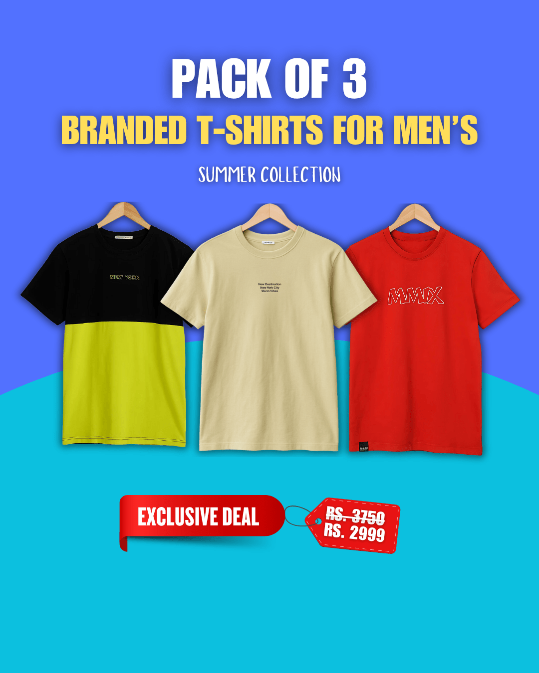 Pack of 3 - Branded Summer T-Shirts for Men - Fits By FOUR